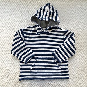 Mini Boden 7-8Y Blue White Striped Terry Hooded Swim Cover Up Hoodie